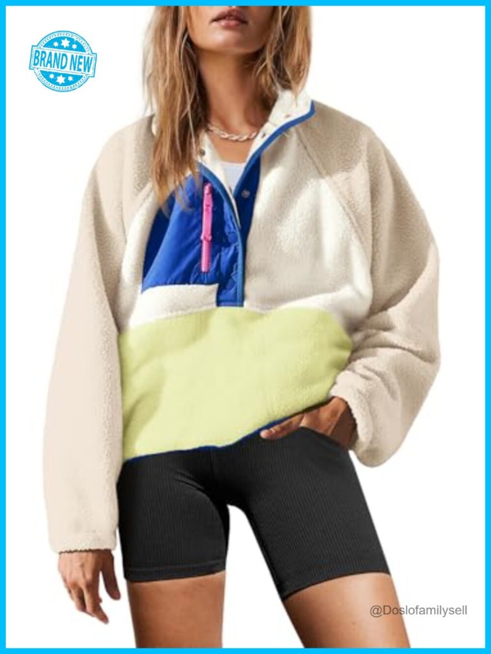 Womens Fleece Pullover Jacket Sherpa Sweatshirt with Pockets
